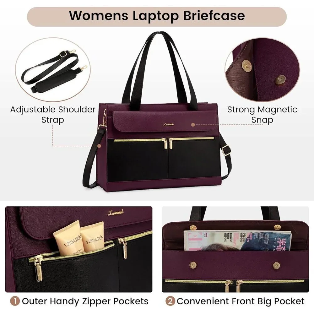 Women Laptop Tote Bag 15.6 Inch Leather Waterproof Organizer Work Office